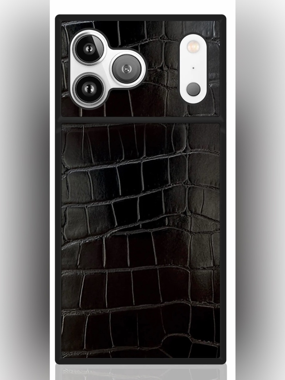 FLAUNT SQUARE® Black Crocodile Faux Leather iPhone Case - iPhone 15 Plus